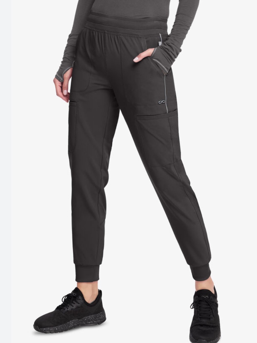 Cherokee Infinity Women's 6-Pocket Stretch Cargo Jogger - Black Medium Petite